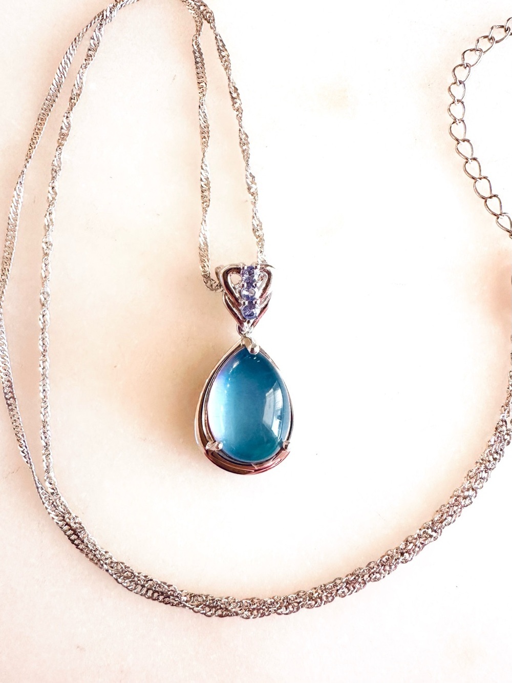 Aurora Moonstone with Blue Tanzanite Sterling Silver Pendant with Chain Necklace - Picture 16 of 16